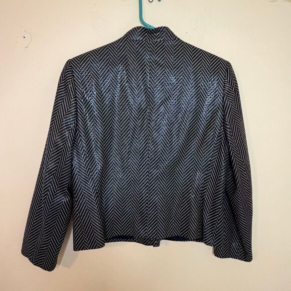 Harve Benard Petite Jacket Blazer 10P Black Beige Chevron Zip Front petite - Picture 4 of 4